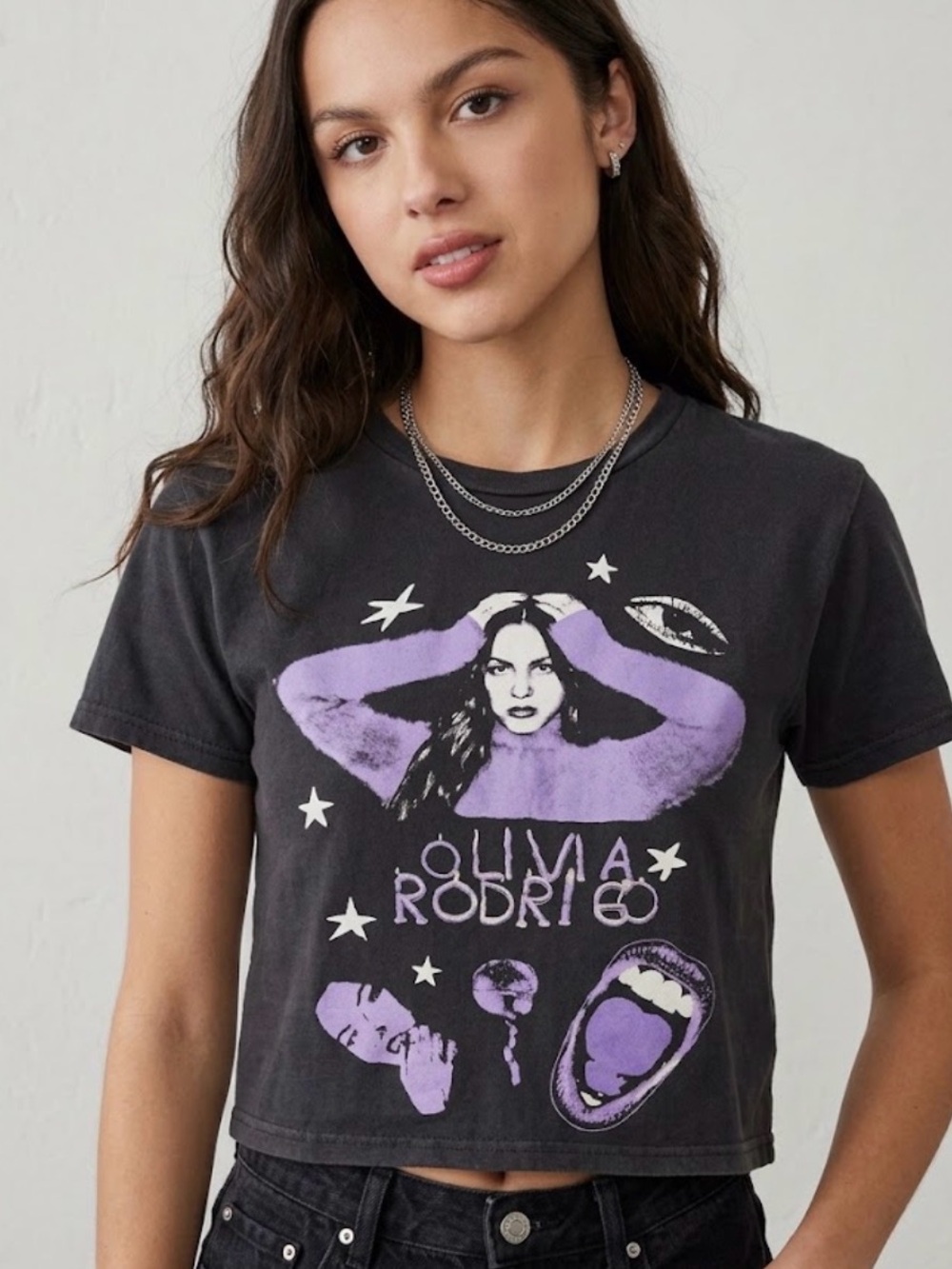 Olivia Rodrigo Short Sleeve Graphic Crop Tee - Black and Lavender
